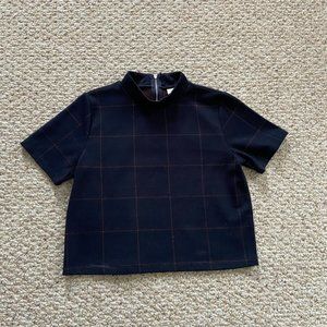 Navy cropped mock neck top